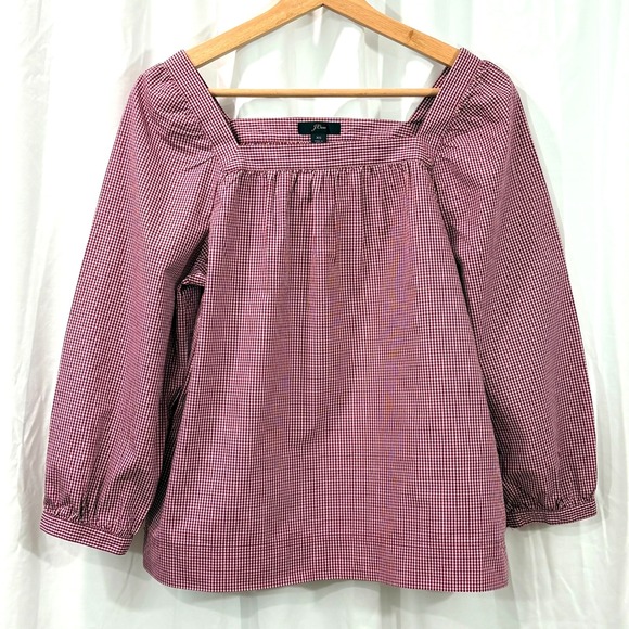 J.CREW Tops - Women's J. Crew Penny Top- Red Gingham- Square Neck- 100% Cotton Blouse, Size XS